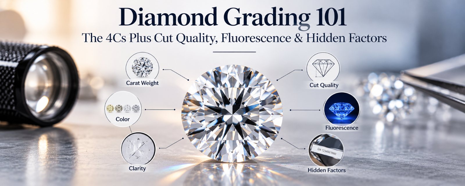 Diamond Grading 101: The 4Cs Plus Cut Quality, Fluorescence & Hidden Factors